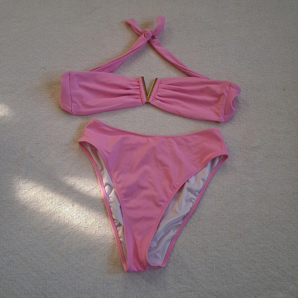victorias secret 2 piece bandeau bikini set pink medium barbie beach resort swim